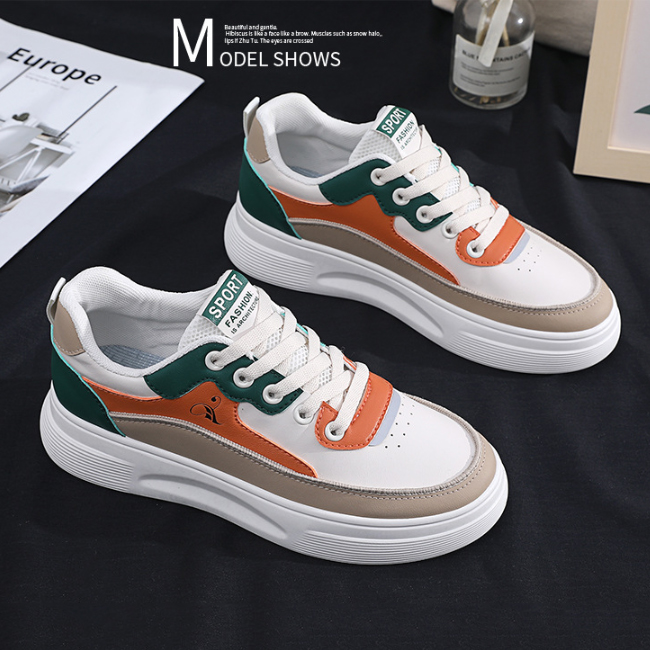 女性用配色厚底スニーカー通気性抜群復古風紐靴