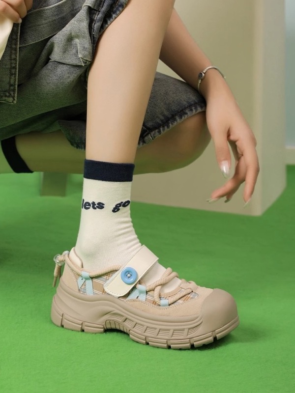 厚底スニーカー 面ファスナー式 ローカット 女性用靴