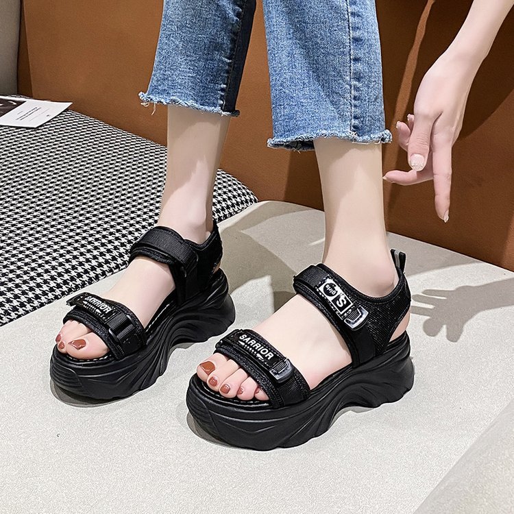 厚底商品 スポーティー メッシュ 厚底 ベルクロ サンダル