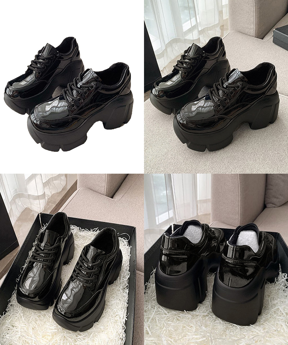 厚底ローファー編み上げ美脚レディース靴