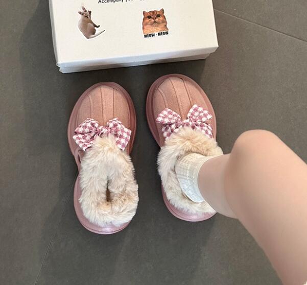 【ふわ甘スタイル】リボン×ファー厚底サンダル（7cm・秋冬あったか）