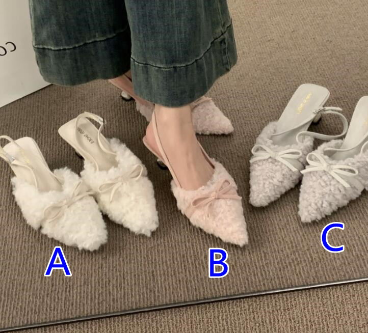 【大人きれいめ】ボア素材ポインテッド厚底サンダル（3cm・お出かけ用）