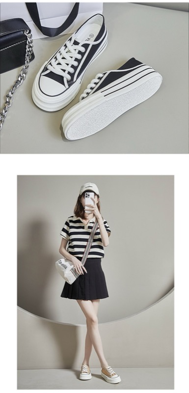 厚底スニーカー 紐付きローカット 女性用カジュアル靴