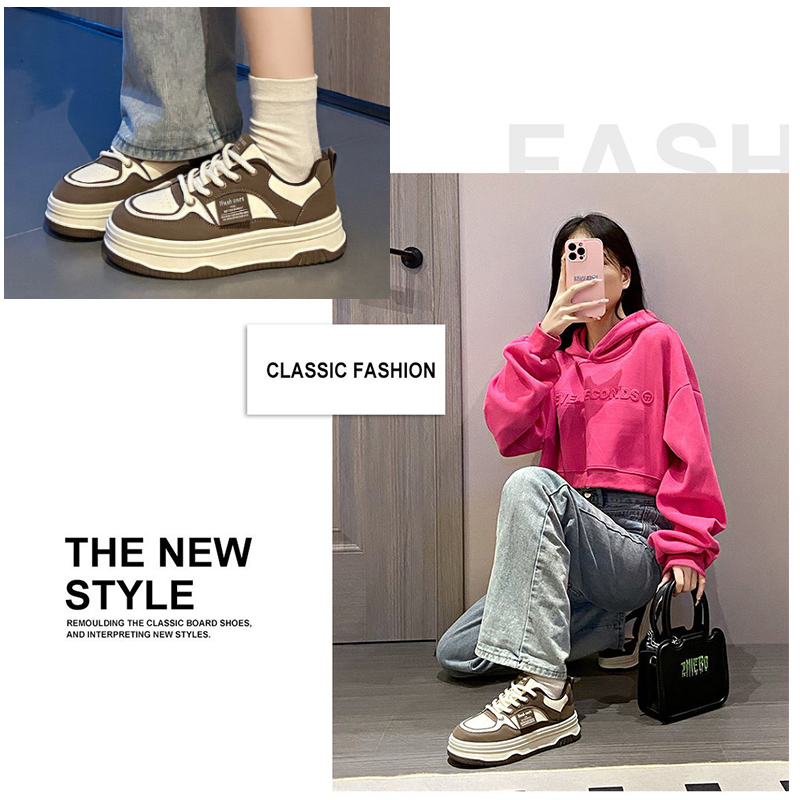 レディース厚底スニーカー 通気性抜群 弾力ソール 紐靴