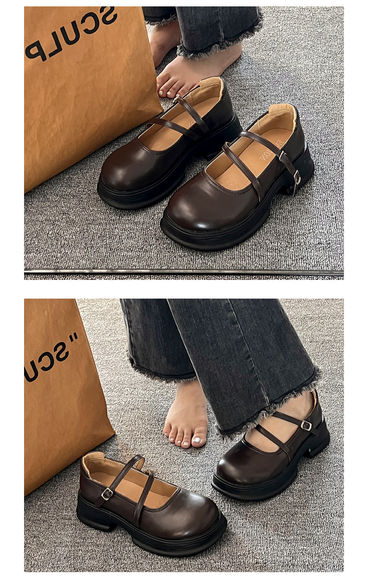 厚底パンプス ダブルストラップ 4.5センチヒール 美脚効果