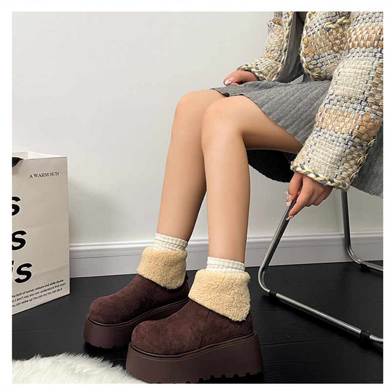 冬新作 もこもこ裏起毛ブーツ 厚底 暖かスノーブーツ