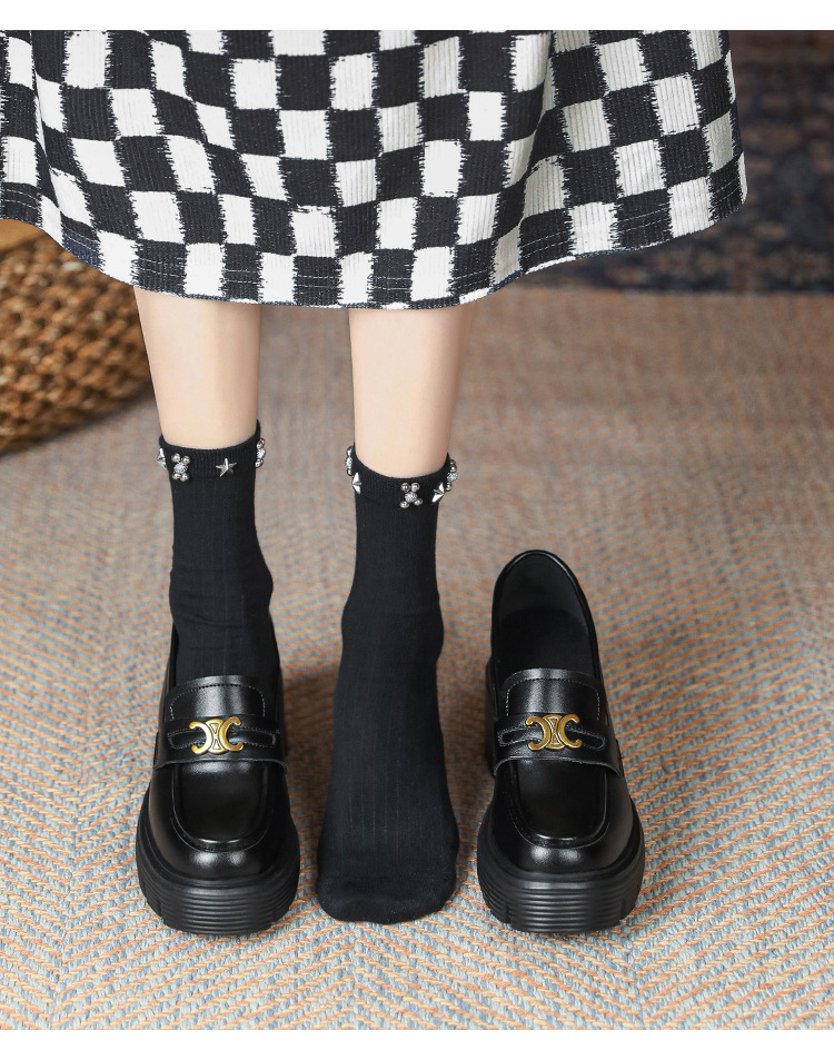 厚底【金属飾りデザイン × 身長アップ効果 × カジュアル系】10cm厚底ローファー