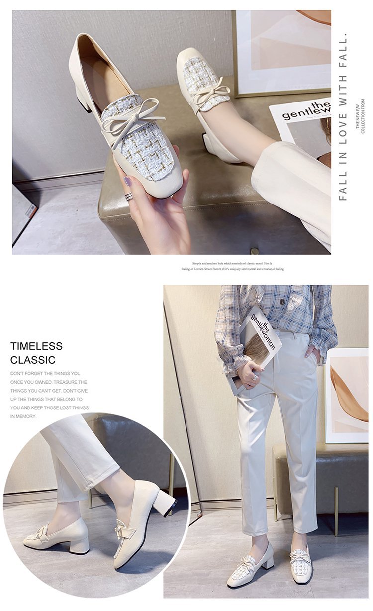 【美脚・脚長】ツイード風 厚底パンプス（5cmチャンキーヒール・歩きやすい）レディース