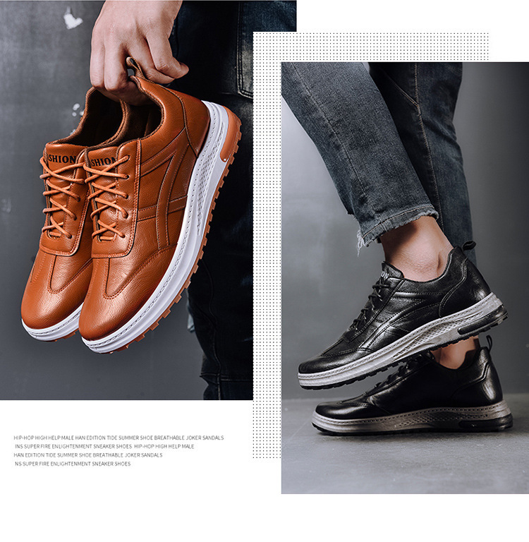 男性用厚底スニーカー 軽量通気性紐シューズ