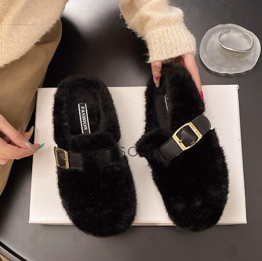 【ふわもこ快適】ベルト付き厚底ファーミュール（3.5cm・秋冬）