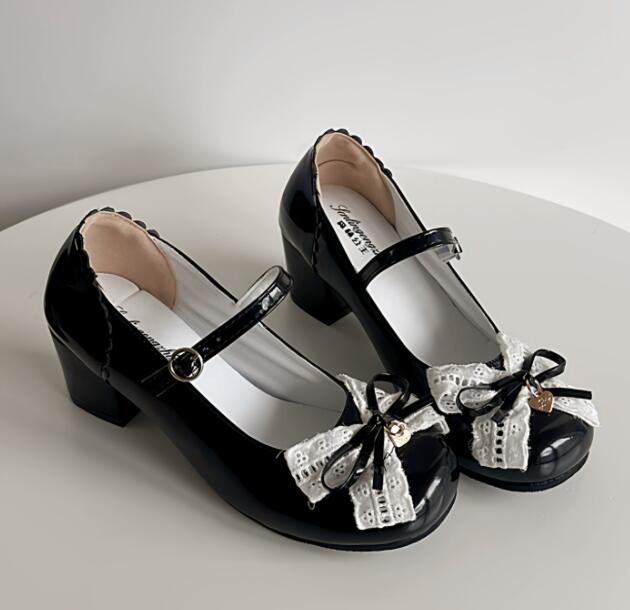 可愛いリボン付き厚底パンプス ロリータ風