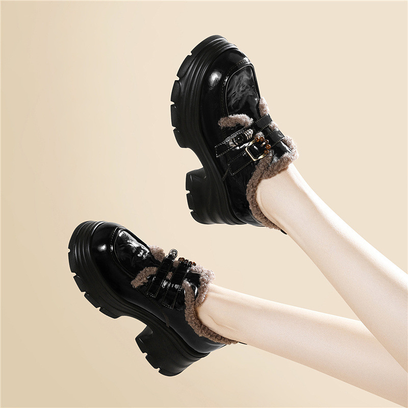 厚底 ボリュームソールもこもこファーショートブーツ