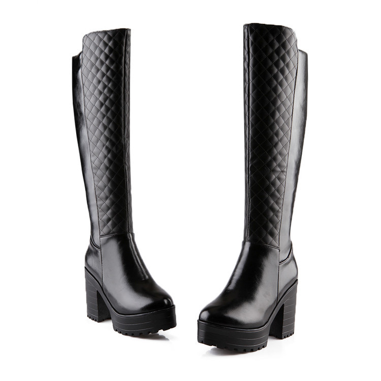 厚底 キルティング柄ロングブーツ厚底プラットフォーム