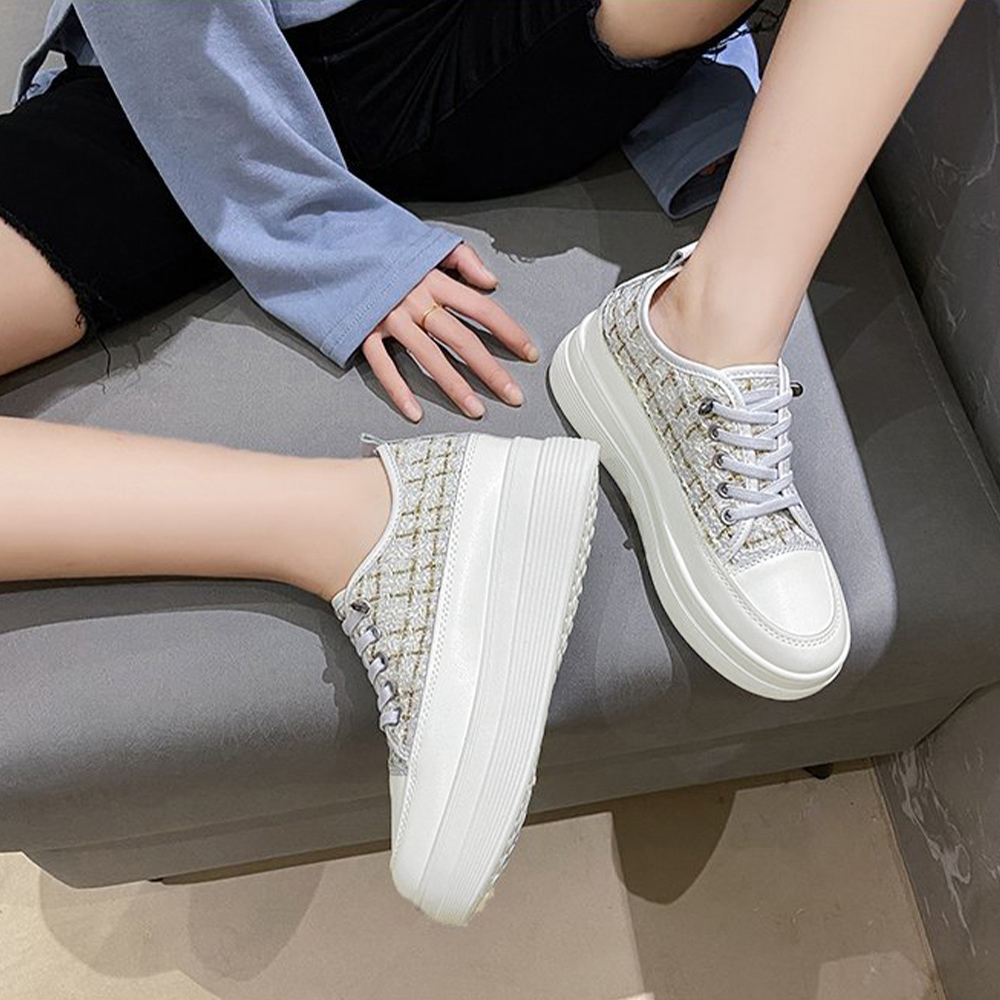 ツイード厚底スニーカー 身長アップ レディース靴