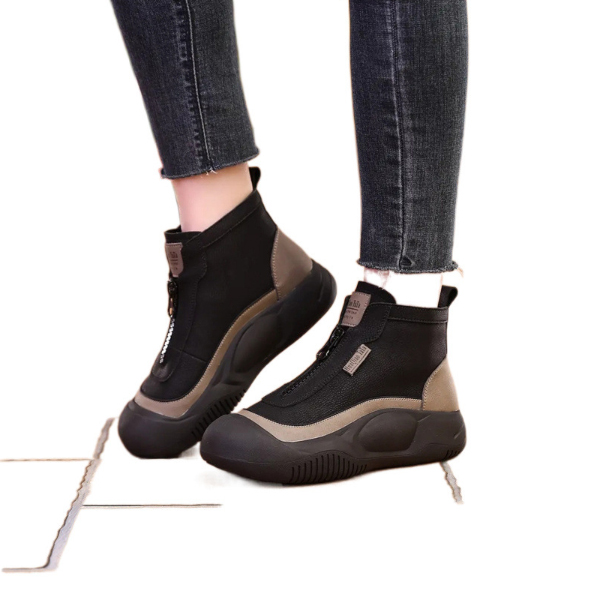 女性用厚底雪ブーツ裏起毛ショート丈ジッパー付き
