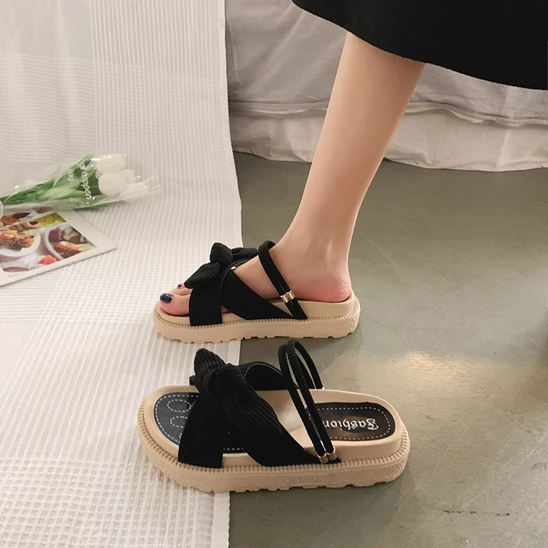 厚底 リボン結び厚底サンダル