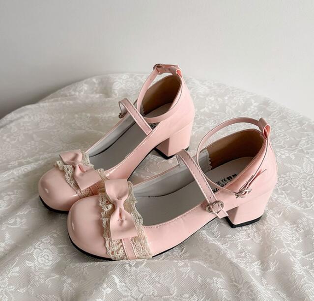 厚底パンプス 姫系リボン付き 甘美系靴