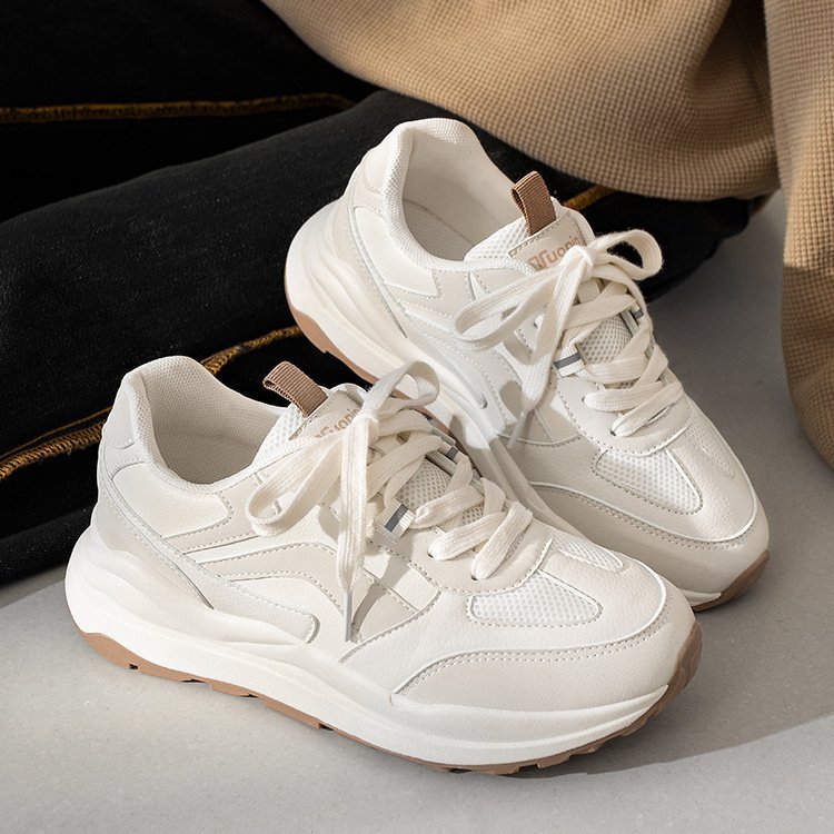 【ベージュメッシュ×弾力クッション×韓国系】6.0cm厚底スニーカー