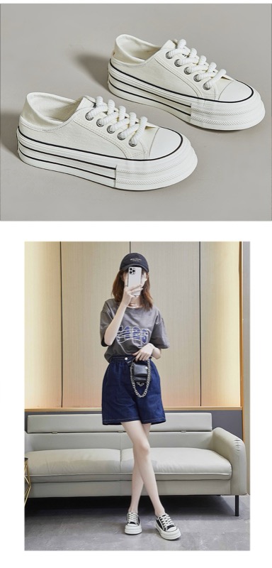 厚底スニーカー 紐付きローカット 女性用カジュアル靴