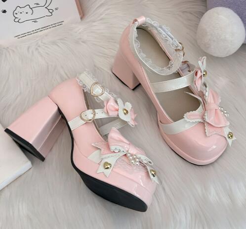 厚底パンプス 甘美装飾 姫系高跟靴 日系可愛い