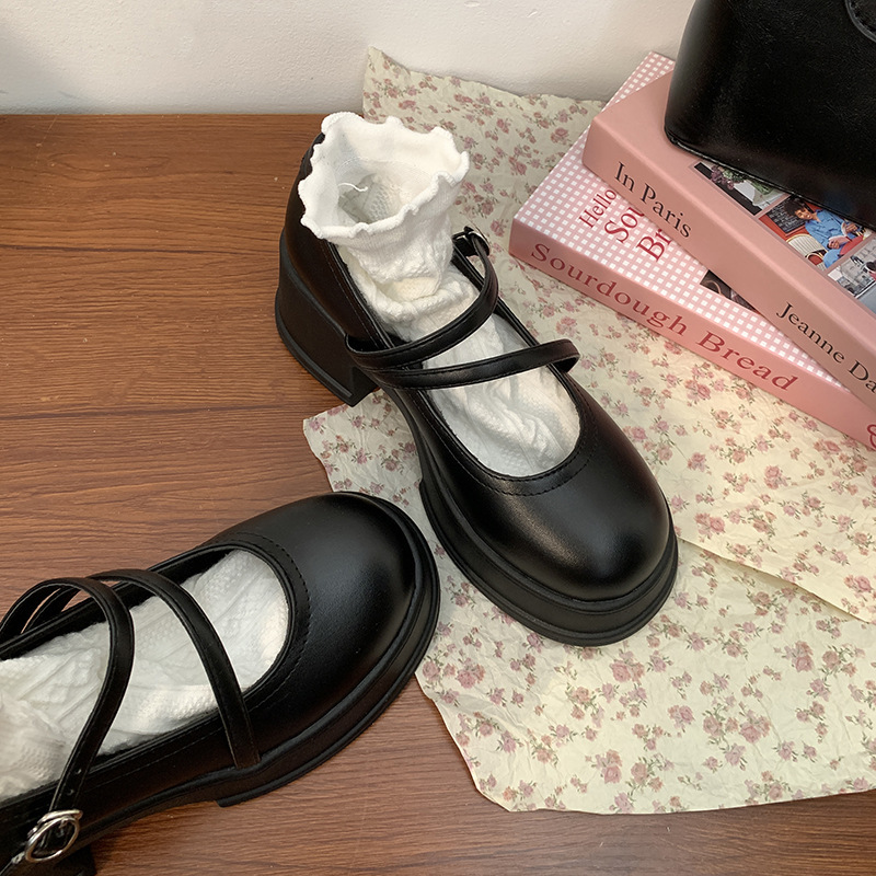 厚底 クロスストラップ厚底メリージェーン風パンプス