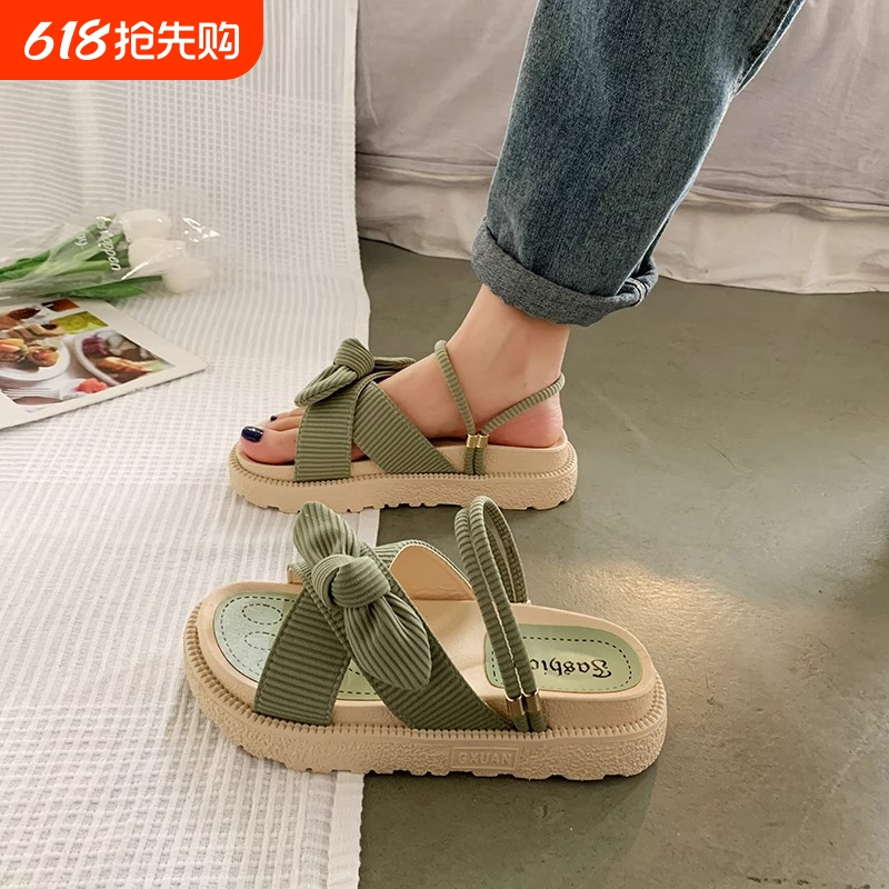 厚底 リボン結び厚底サンダル