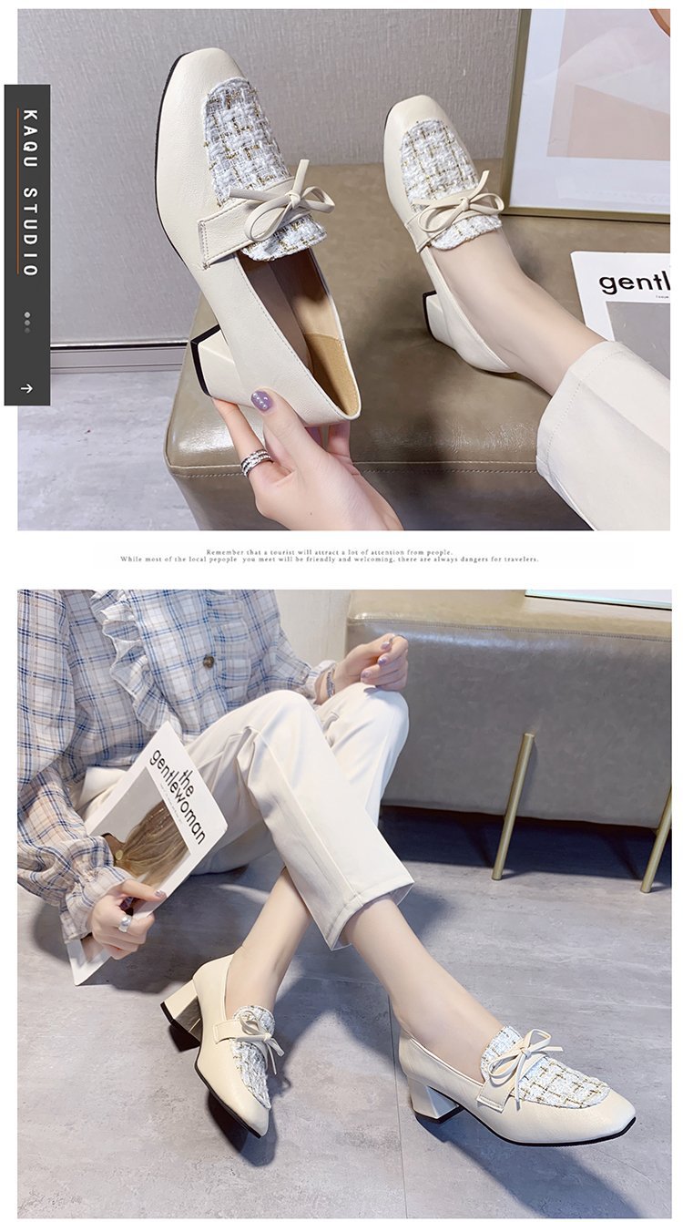 【美脚・脚長】ツイード風 厚底パンプス（5cmチャンキーヒール・歩きやすい）レディース