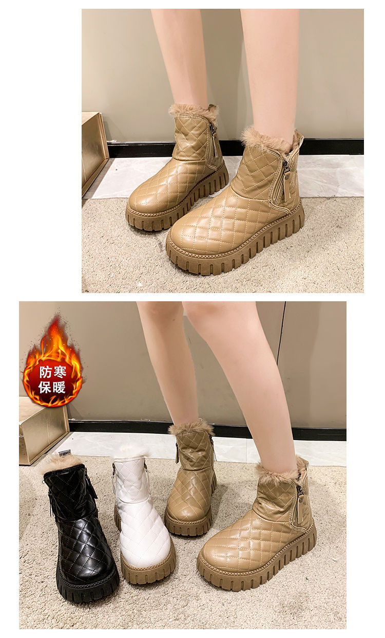 冬新作 裏起毛ショートブーツ 厚底防寒ブーツ ファー付き