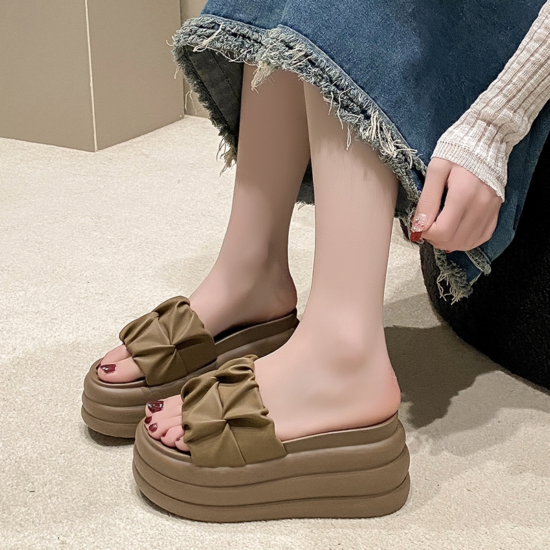 厚底商品 ギャザーリボン厚底サンダル