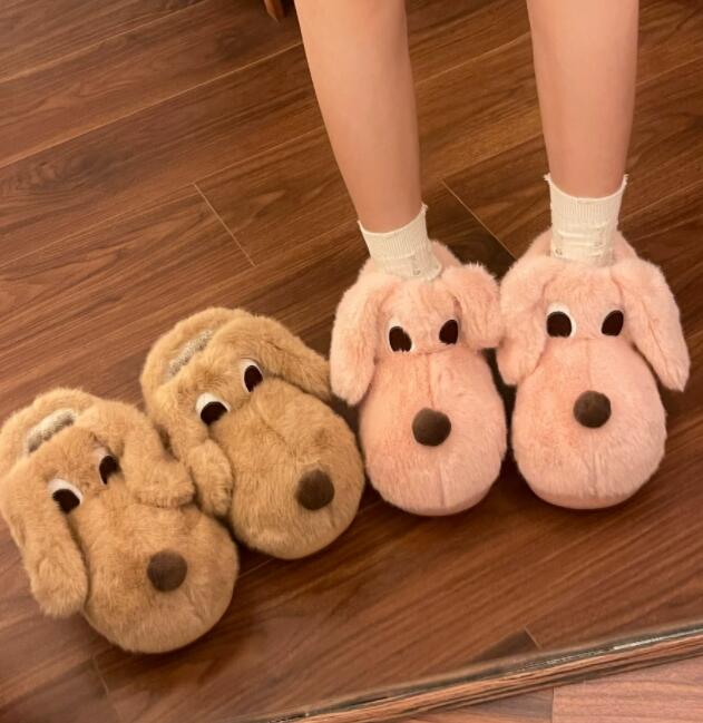 秋冬あったか犬モチーフ厚底ルームシューズ起毛