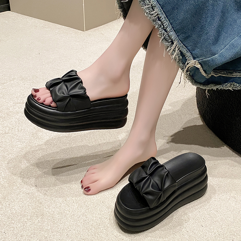 厚底商品 ギャザーリボン厚底サンダル
