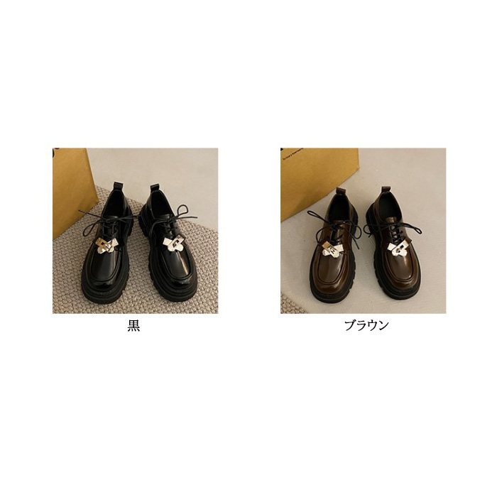 レディース厚底ローファー金属バックル付きソフトレザー靴