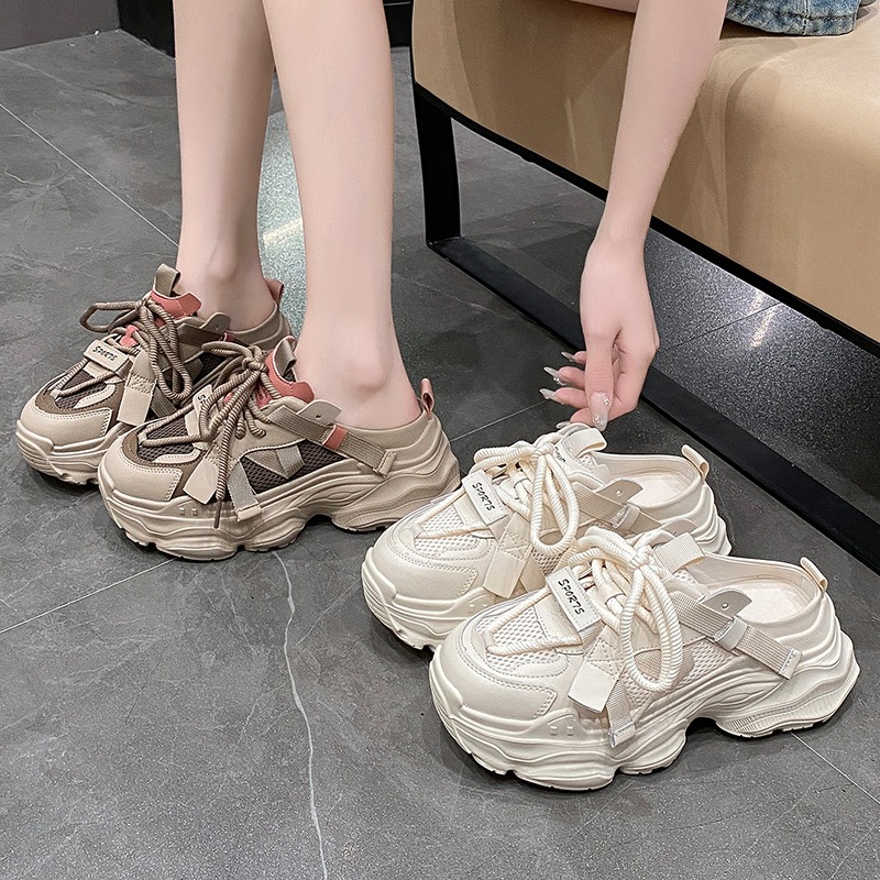 厚底スニーカー レディース 小柄さん向け 網目素材 運動靴