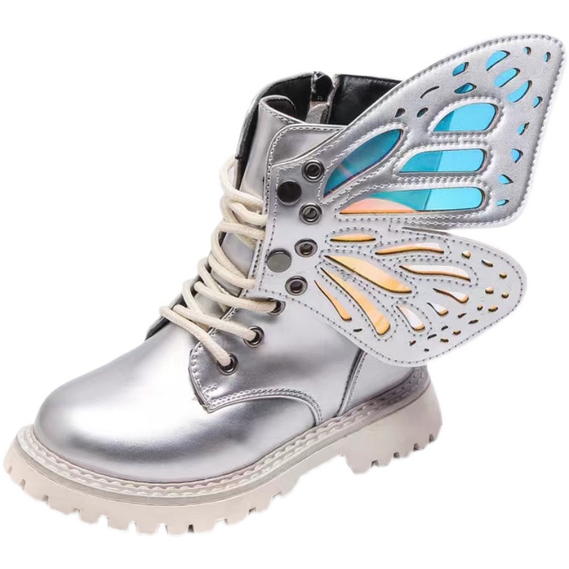 厚底 蝶の羽根装飾付き編み上げ子供厚底ブーツ