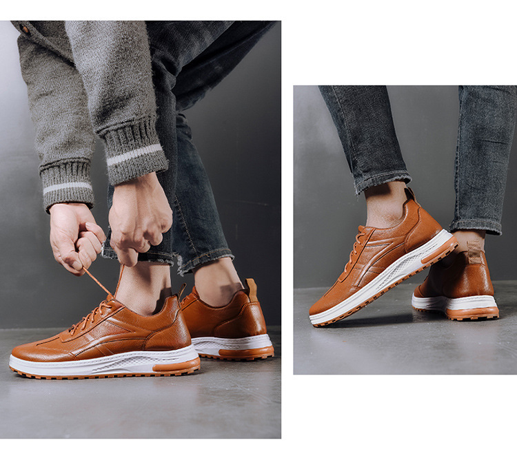 男性用厚底スニーカー 軽量通気性紐シューズ