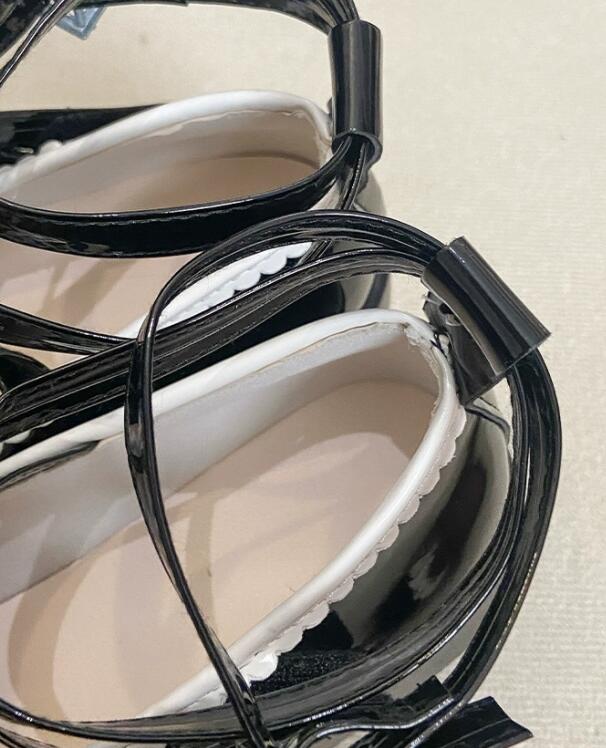 厚底パンプス リボン付き姫系 合皮製 可愛い靴