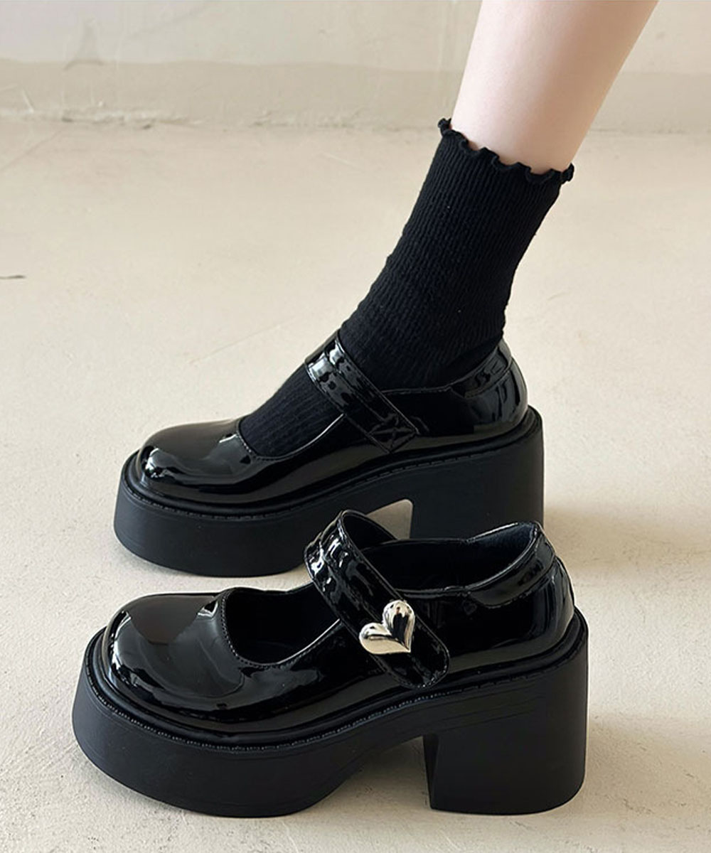 厚底ローファー 学院風 美脚効果 太ヒール レディース靴