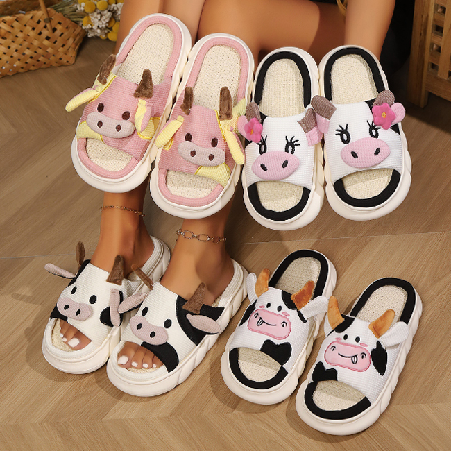 新作厚底牛柄ルームシューズ室内通気性抜群来客用