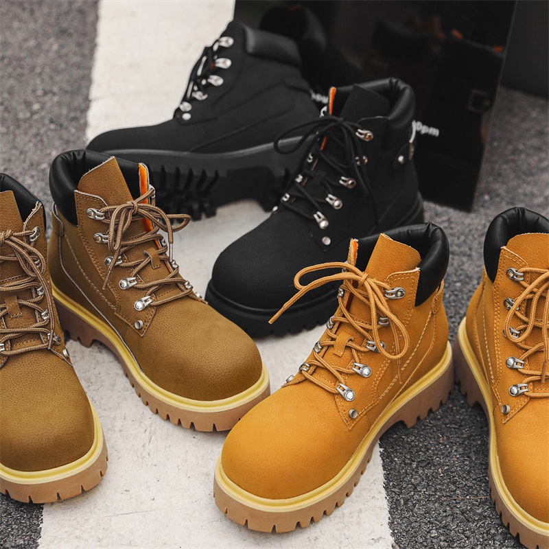 男女兼用ハイカット厚底作業靴 全3色 野外対応重厚ブーツ