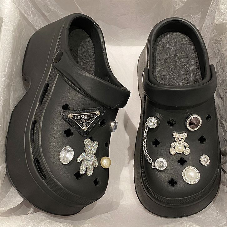 【キラキラ飾り×通気クロッグ×韓国系】超厚底サボサンダル