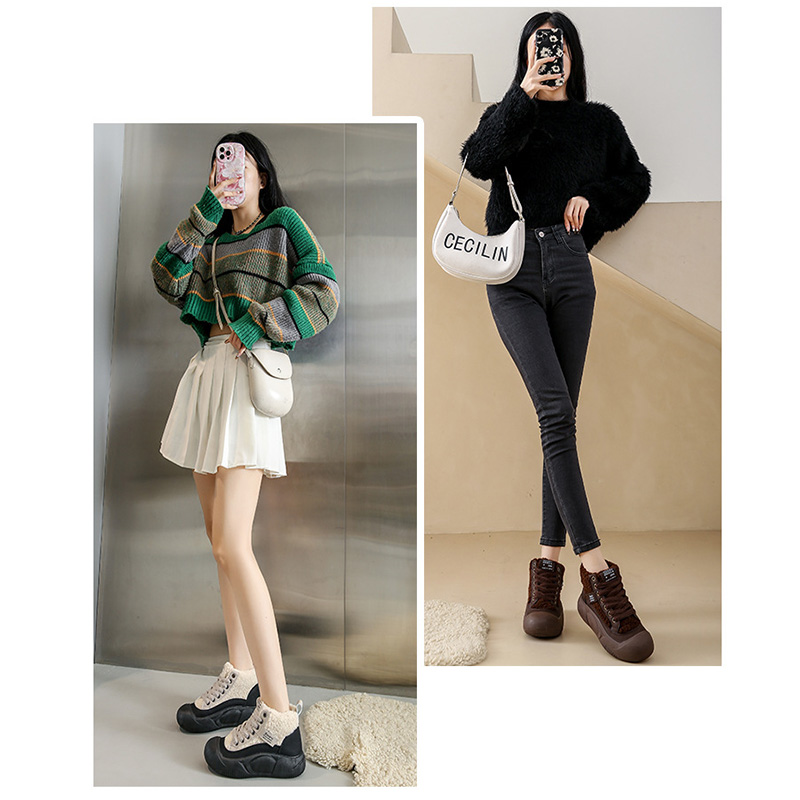 裏ボア付きハイカット厚底靴レディース紐靴防寒