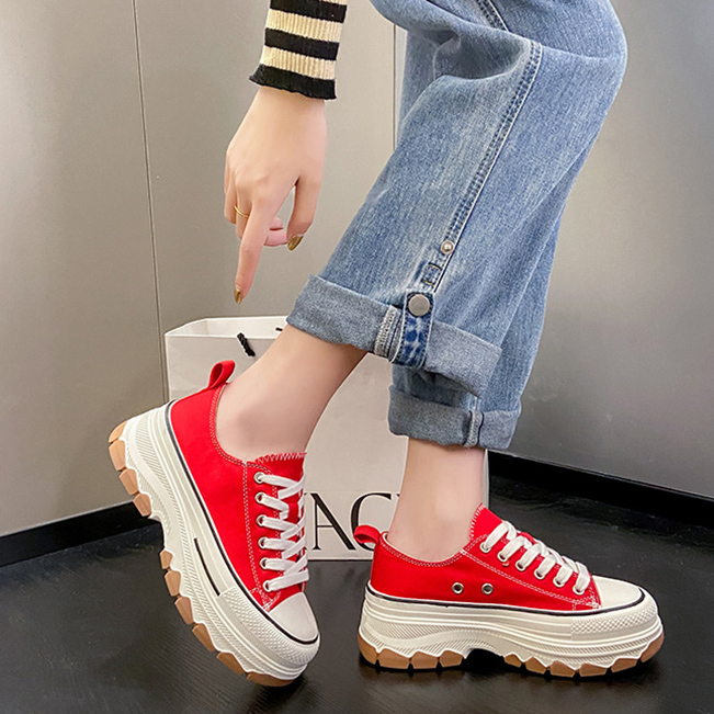 厚底キャンバススニーカー ローカット 美脚効果 レースアップ