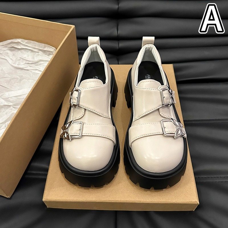 厚底ローファー 合成皮革 蝶々金具 女性用靴