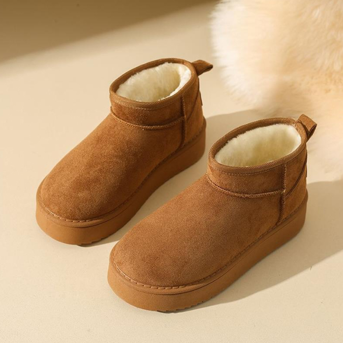2025新作 レディース ムートン風厚底ブーツ 裏起毛 もこもこ