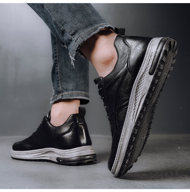 男性用厚底スニーカー 軽量通気性紐シューズ