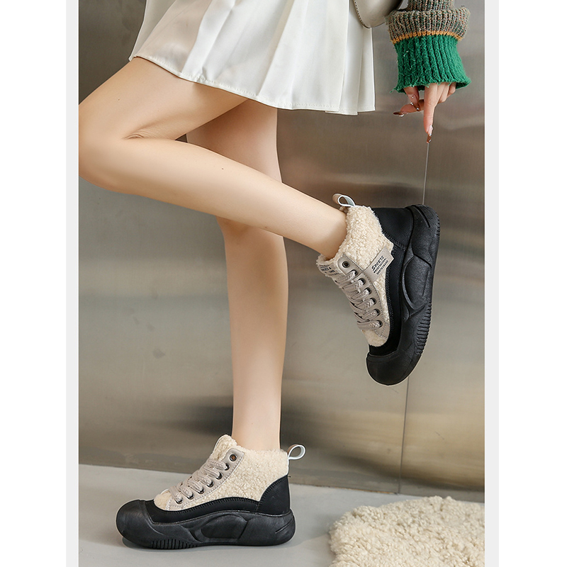 裏ボア付きハイカット厚底靴レディース紐靴防寒