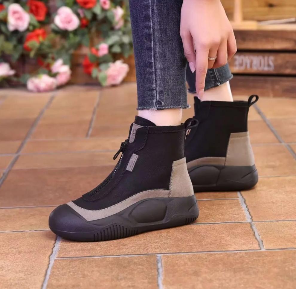 女性用厚底雪ブーツ裏起毛ショート丈ジッパー付き