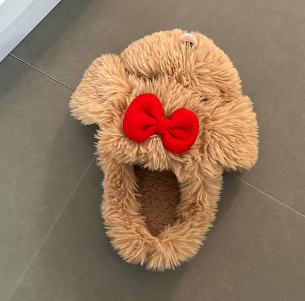 【ほかほか癒し】くま顔厚底ルームシューズ（4cm・もこもこ・室内履き）