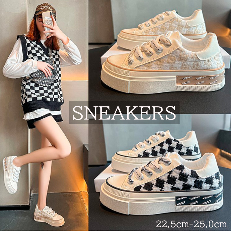 【ギンガムチェック×美脚スタイルアップ×韓国系】6.0cm厚底スニーカー