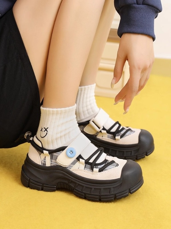 厚底スニーカー 面ファスナー式 ローカット 女性用靴